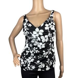 Jamaica Bay Black & White Floral Built-in Padded Wide Strap Tankini Swim Top 8